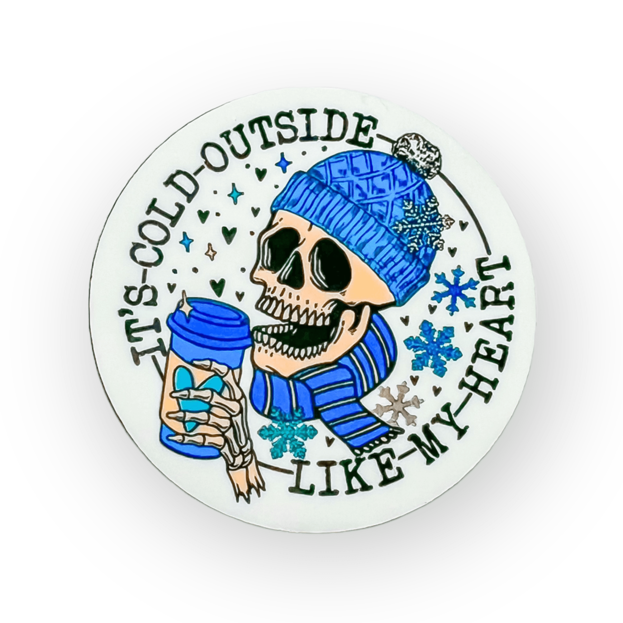 Acrylic It’s Cold Outside Like My Heart Badge Topper + Reel - | Happie Potato Image 1