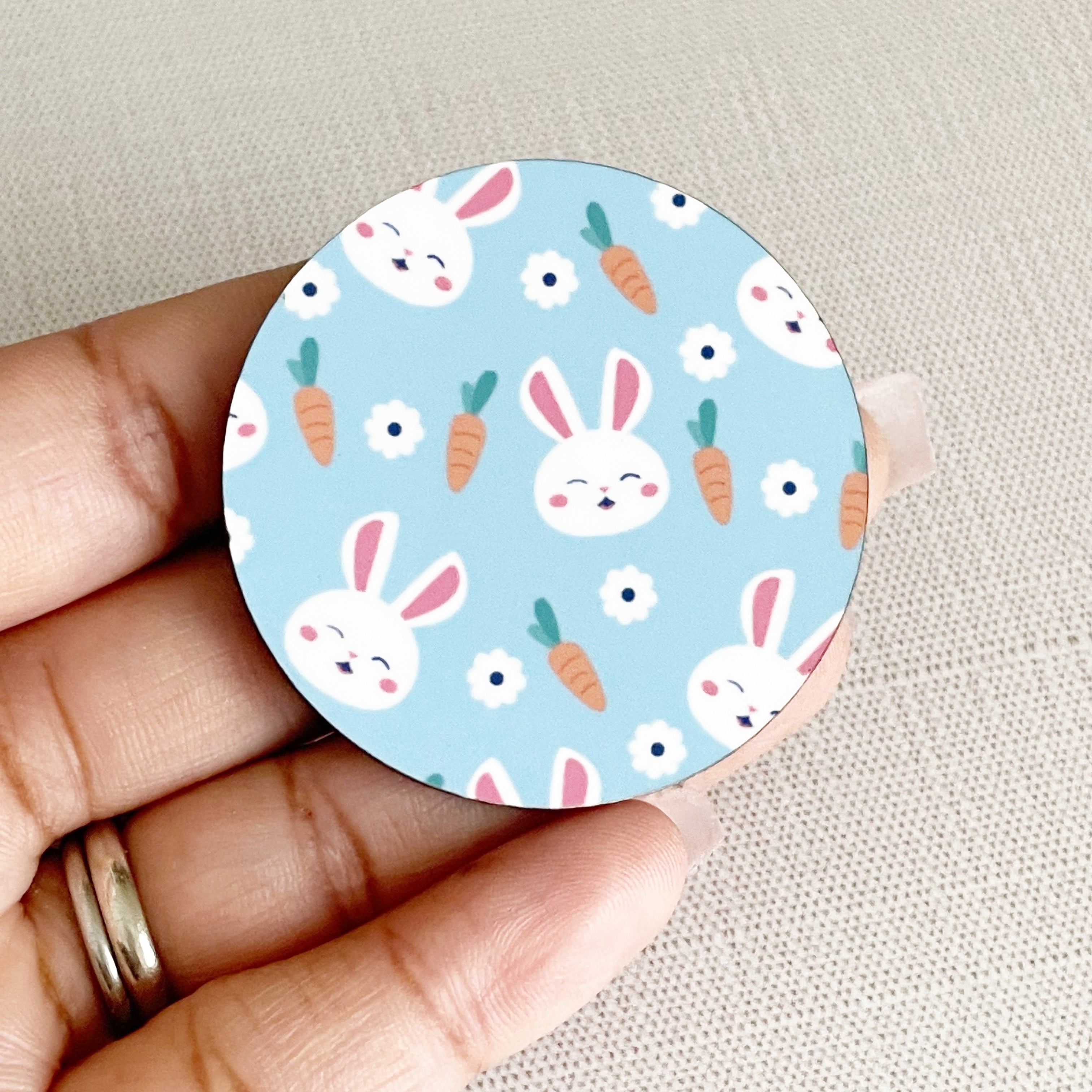 Acrylic Bunnies and Carrots Badge Topper + Reel - | Happie Potato Image 2