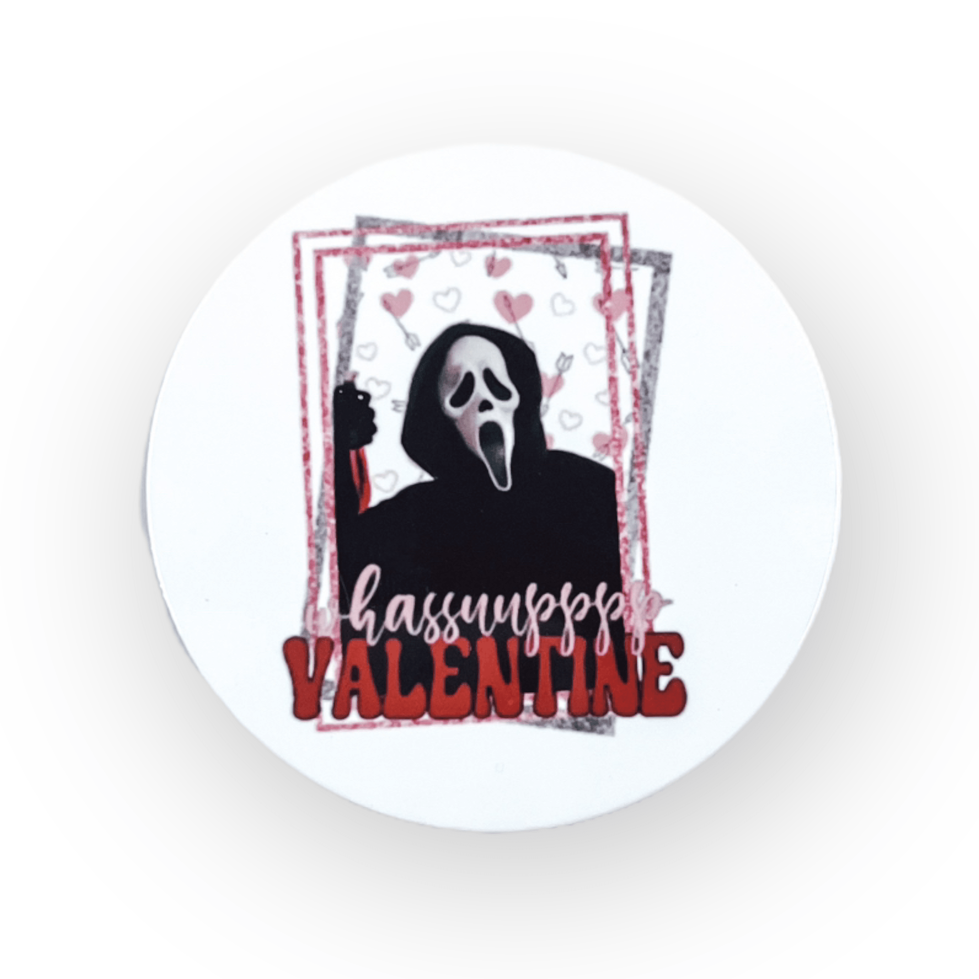 Acrylic Valentine Ghostface Badge Topper + Reel - | Happie Potato Image 1