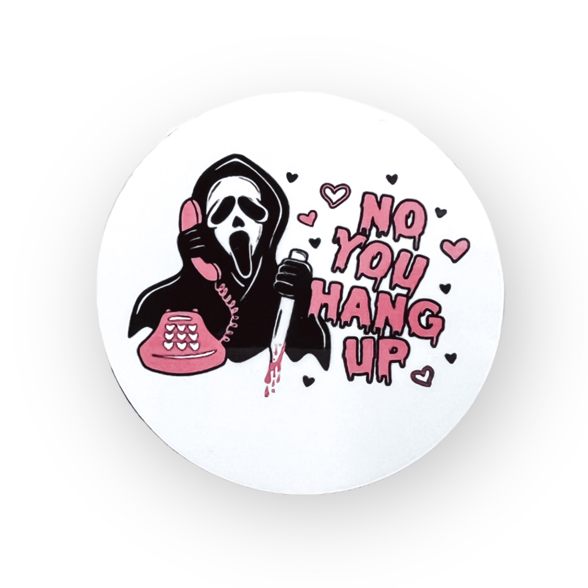 Acrylic No You Hang Up Ghostface Badge Topper + Reel - | Happie Potato Image 1