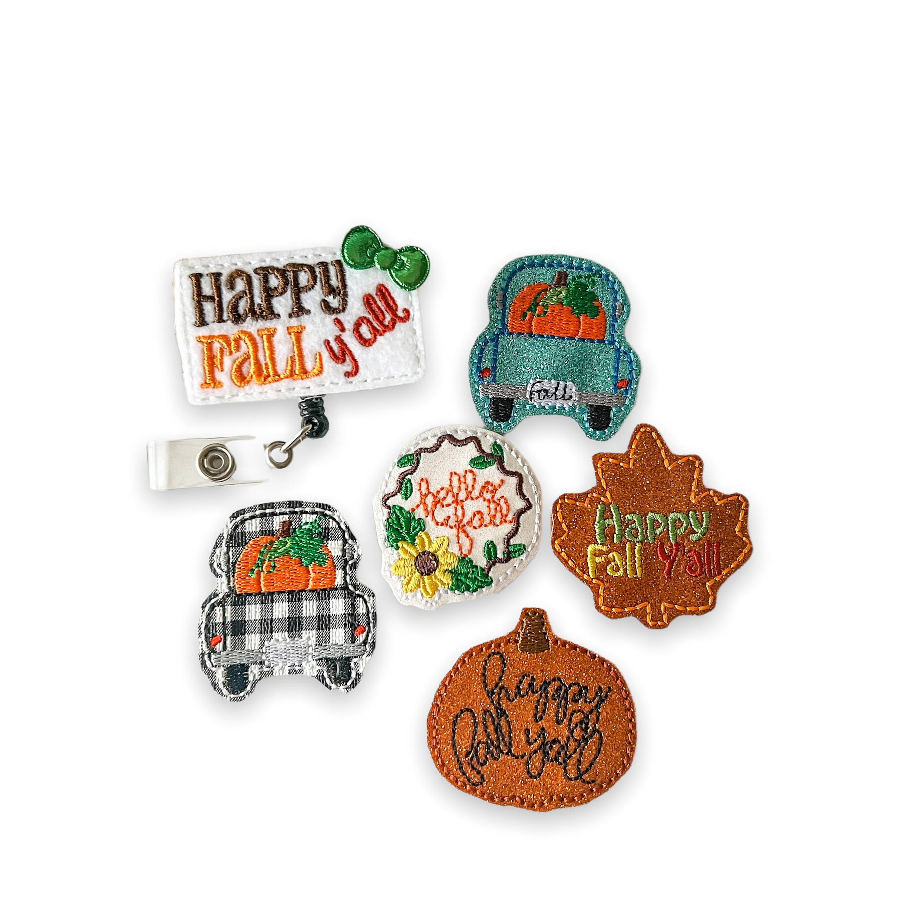Vinyl Happy Fall Y'all Pumpkin Truck Badge Topper + Reel - | Happie Potato Image 1