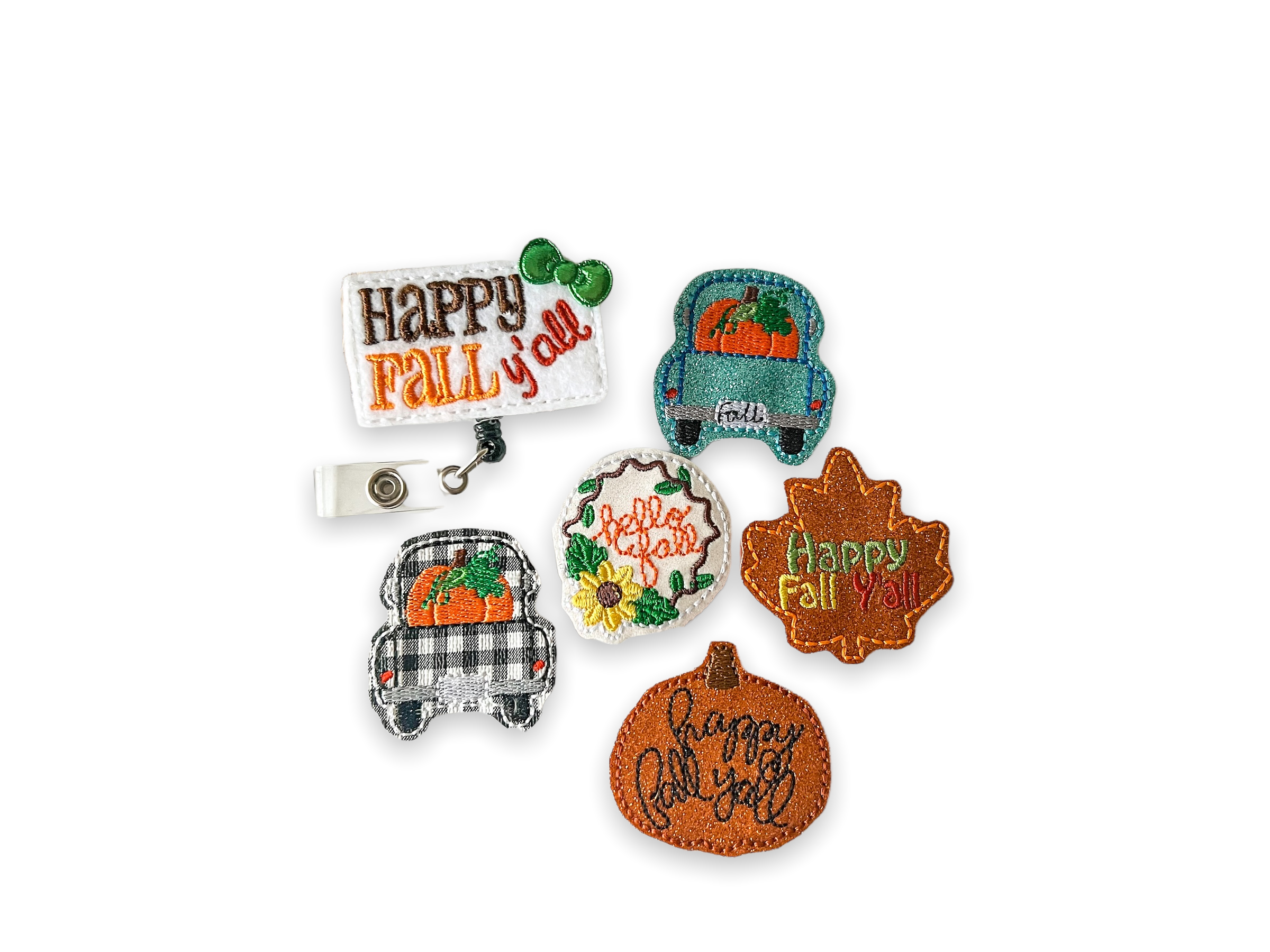 Vinyl Happy Fall Y'all Pumpkin Truck Badge Topper + Reel - | Happie Potato Image 1