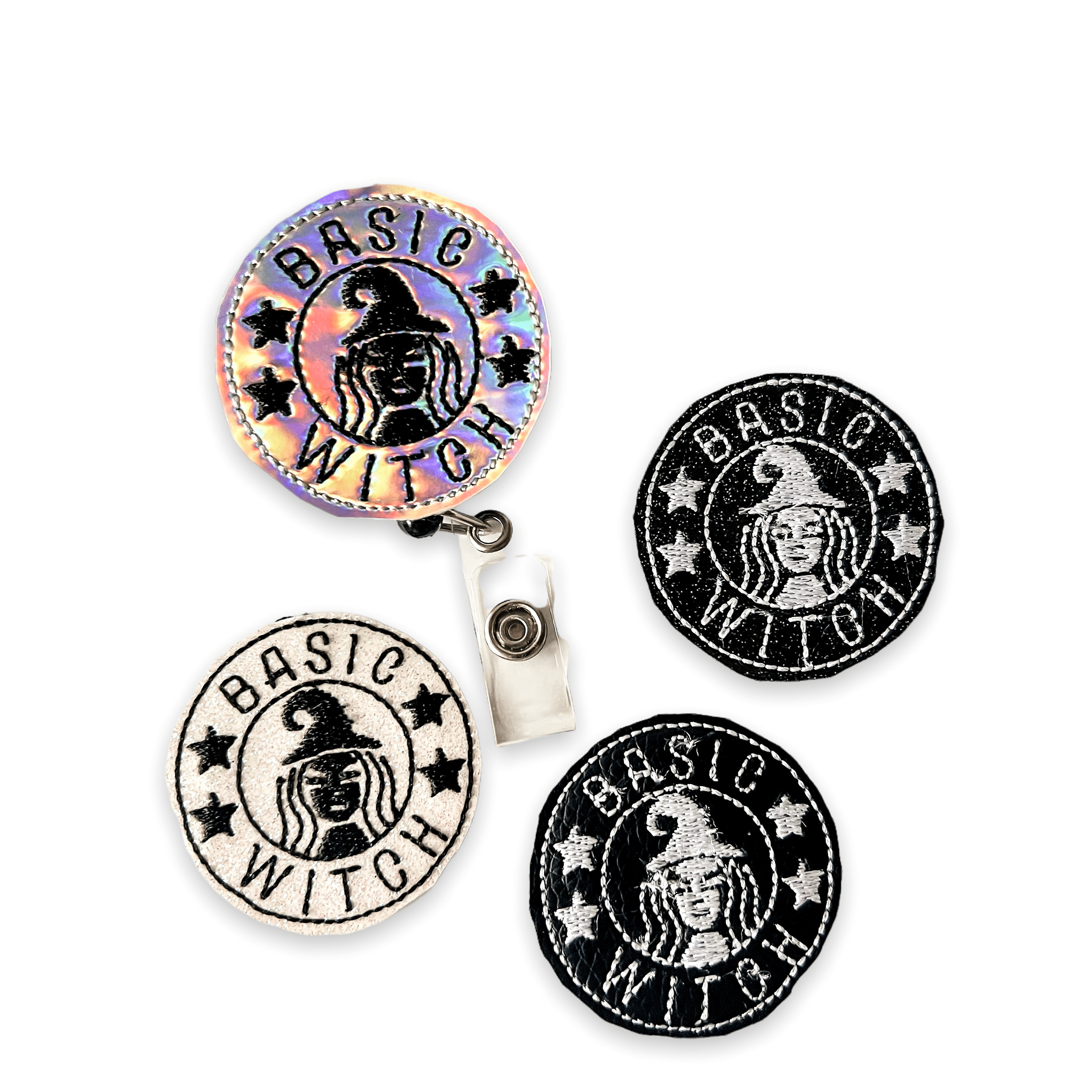 Vinyl Basic Witch White Black Badge Topper + Reel - | Happie Potato Image 4