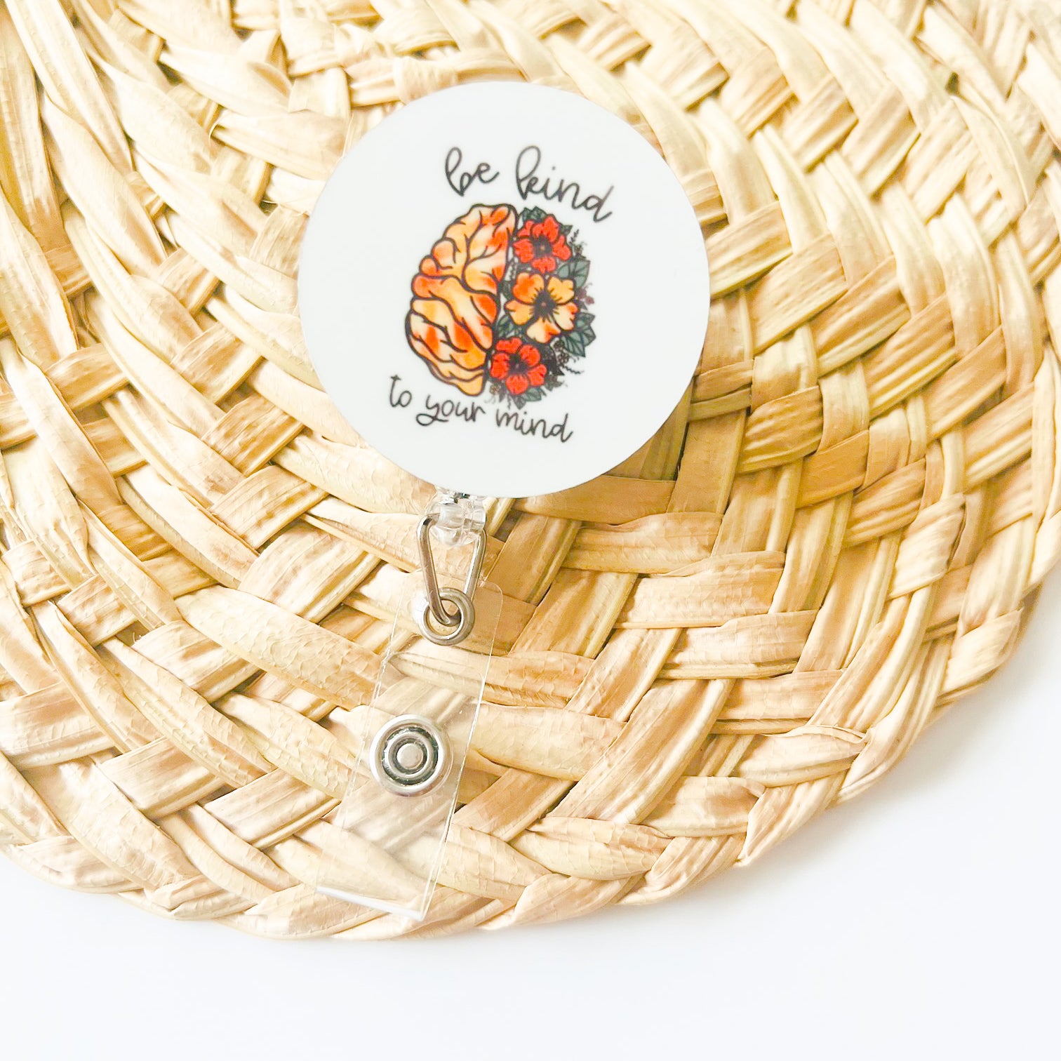 Acrylic Be Kind To Your Mind Badge Topper + Reel - | Happie Potato Image 2