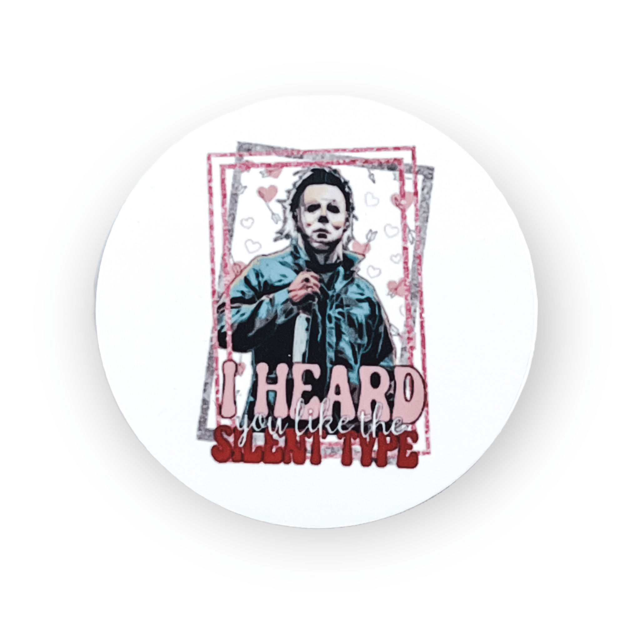 Acrylic Valentine Micheal Myers Badge Topper + Reel - | Happie Potato Image 1