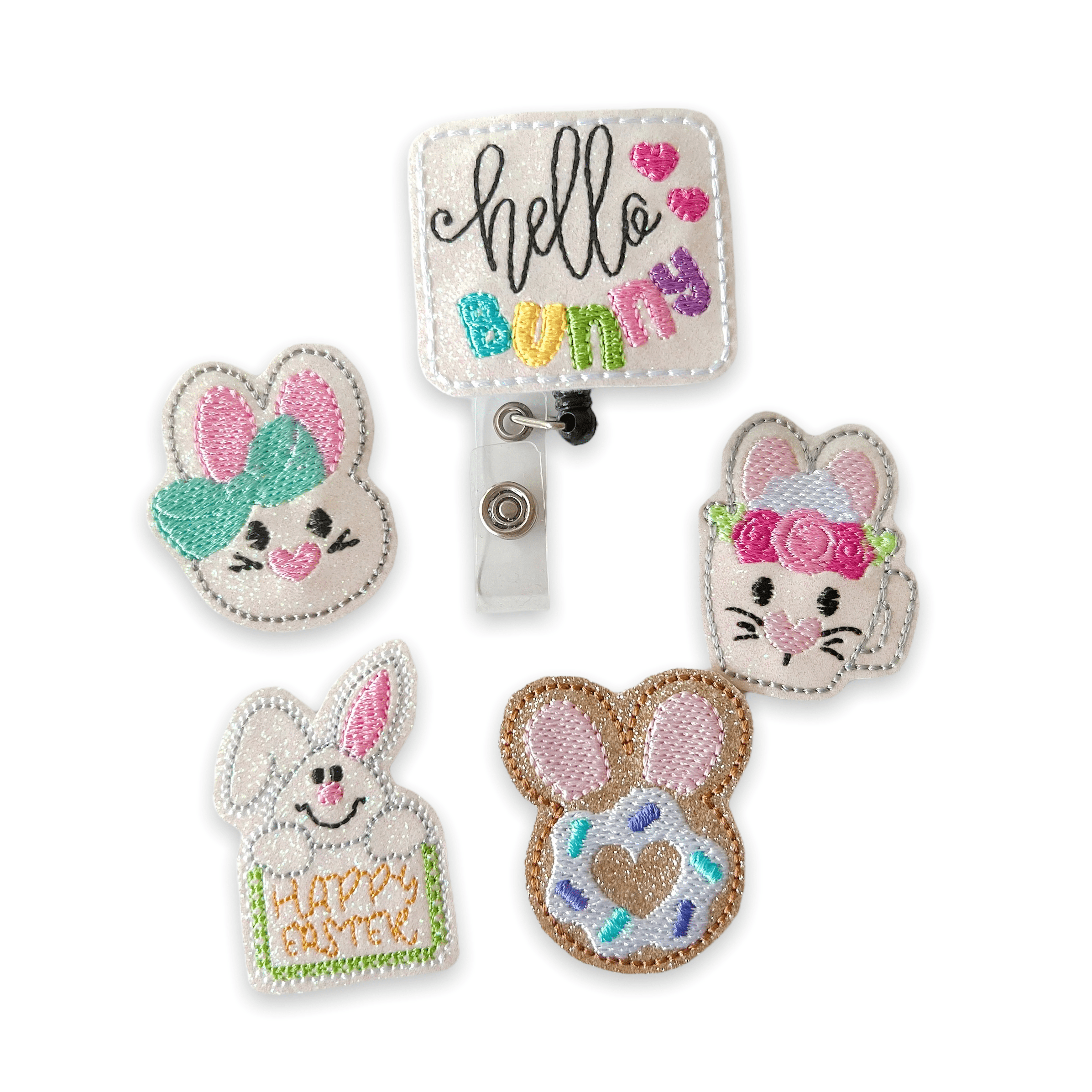 Vinyl Bunny Faces Badge Topper + Reel - | Happie Potato Image 1