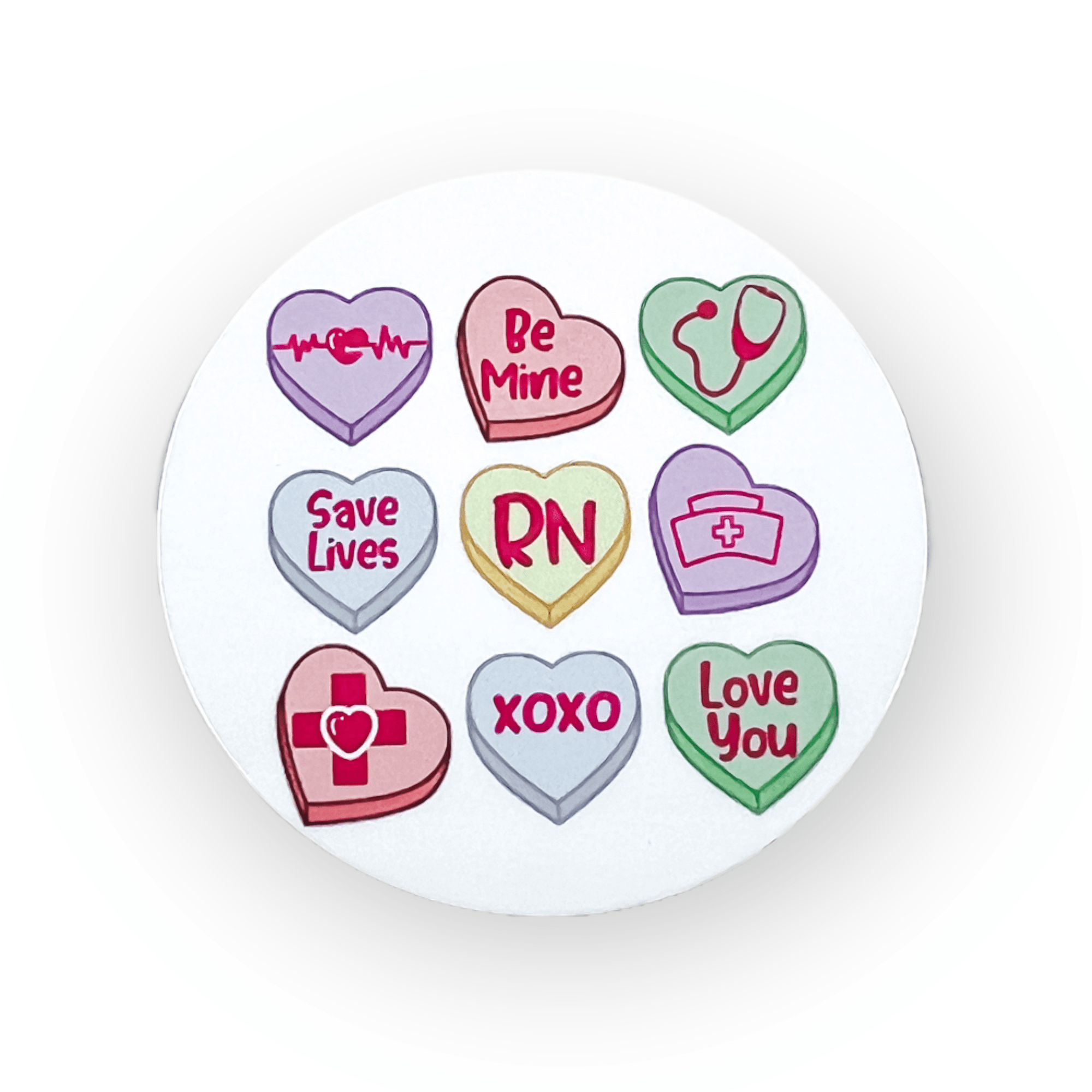 Acrylic RN Conversation Hearts Badge Topper + Reel - | Happie Potato Image 1