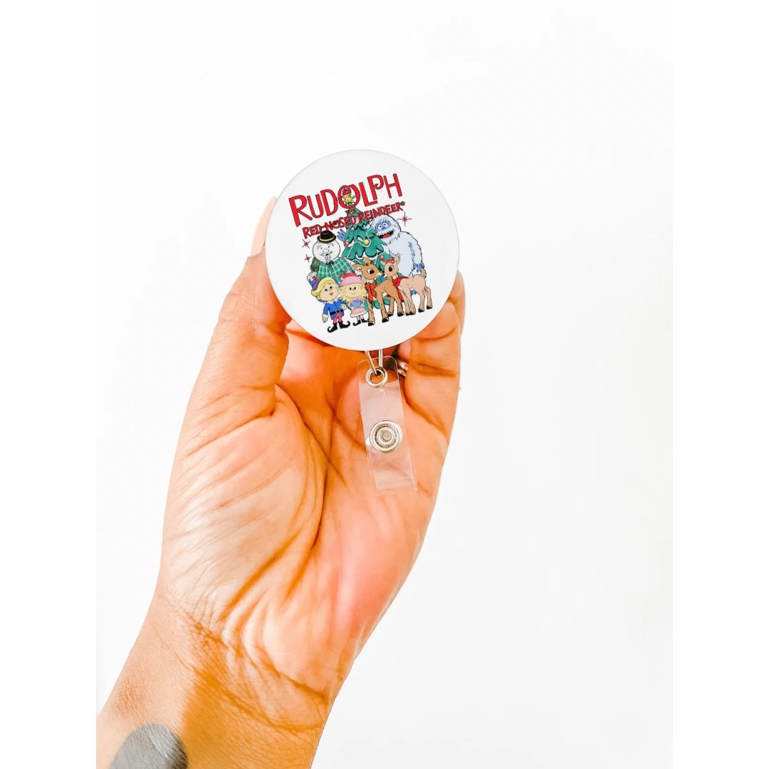 Acrylic Rudolph and Friends Badge Topper + Reel - | Happie Potato Image 2