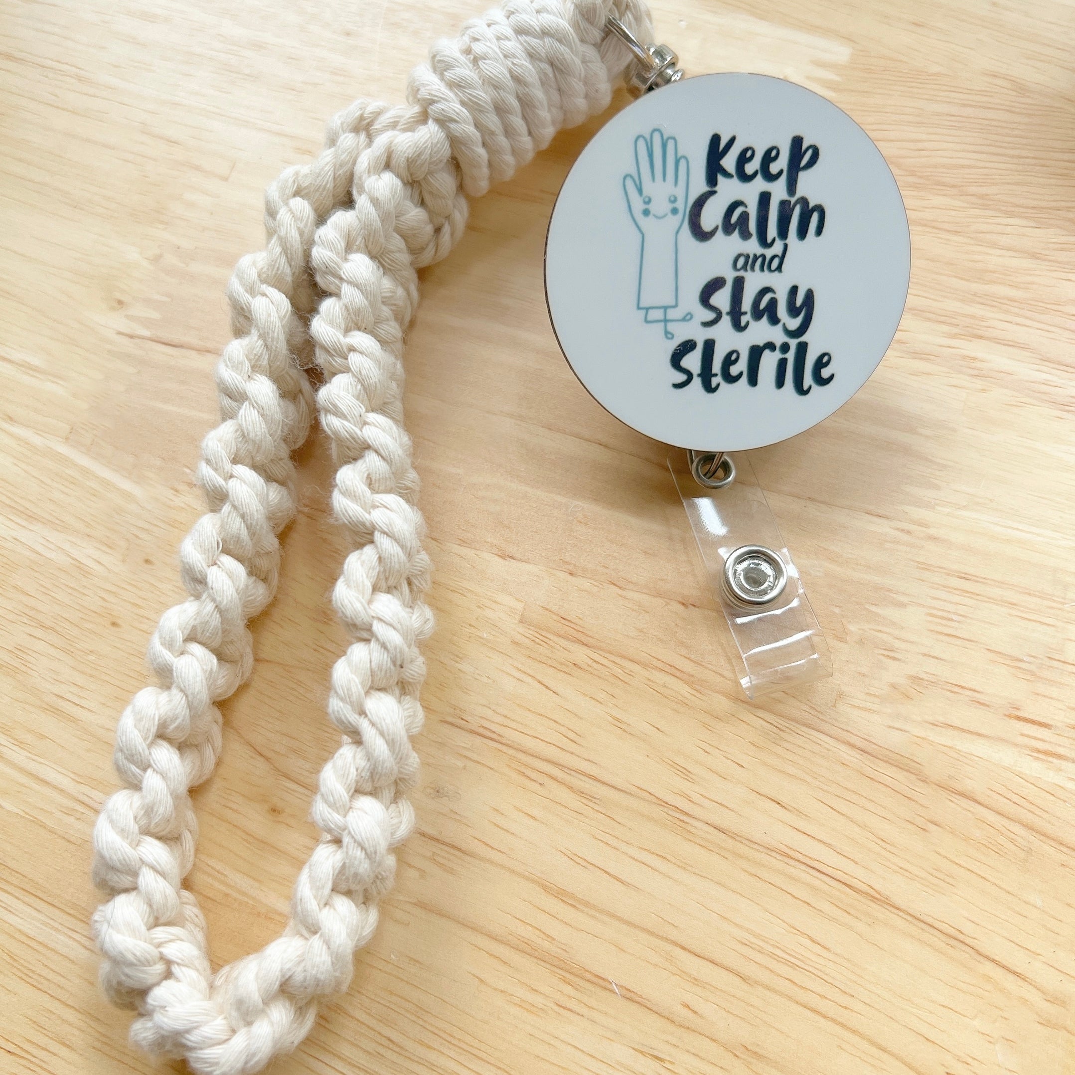 Acrylic Keep Calm and Stay Sterile Badge Topper + Reel - | Happie Potato Image 2