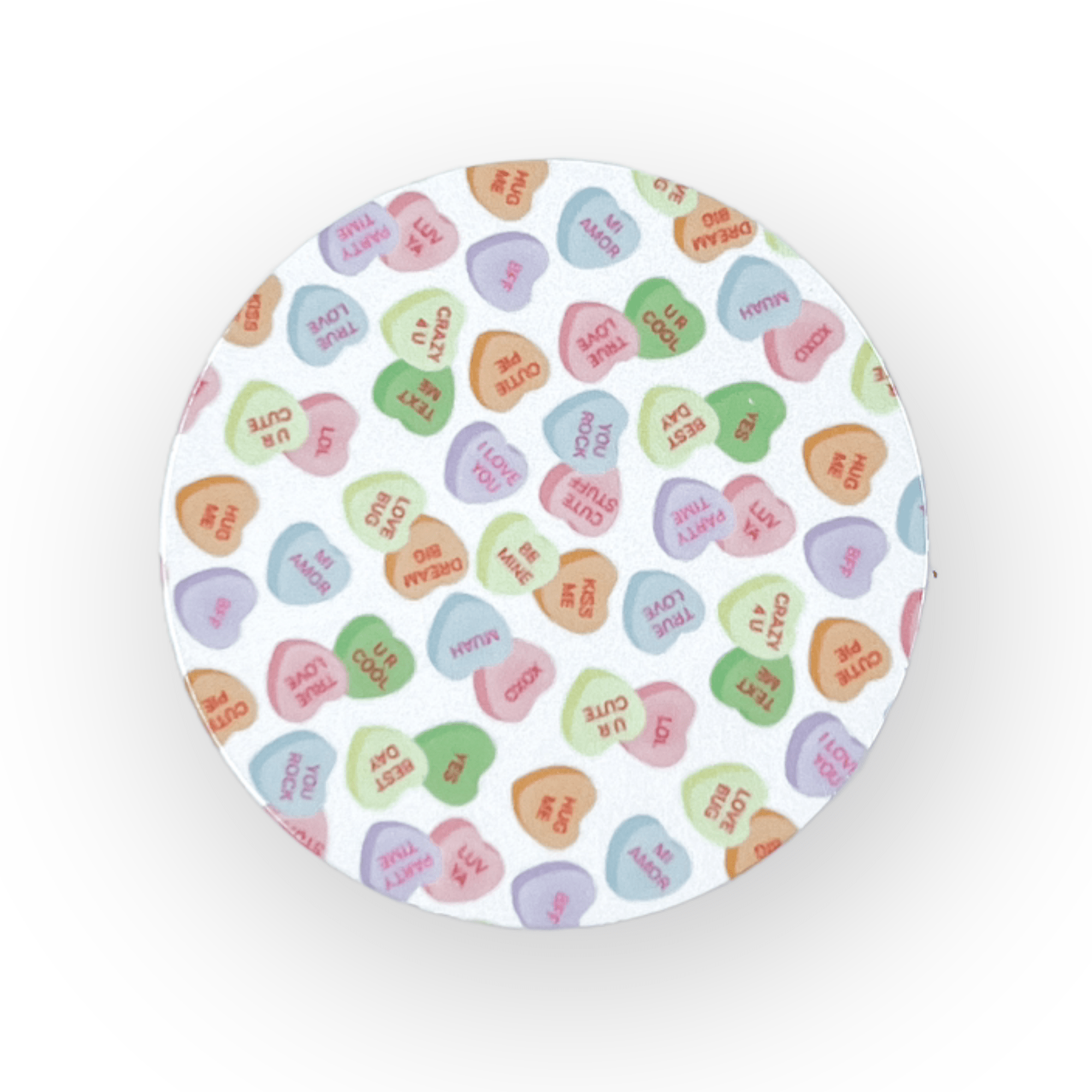 Acrylic Classic Conversation Hearts Badge Topper + Reel - | Happie Potato Image 1