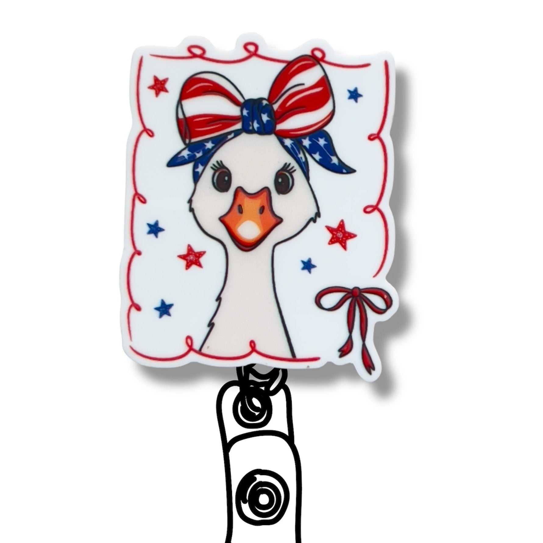 Acrylic Patriotic Silly Goose Badge Topper + Reel - | Happie Potato Image 2